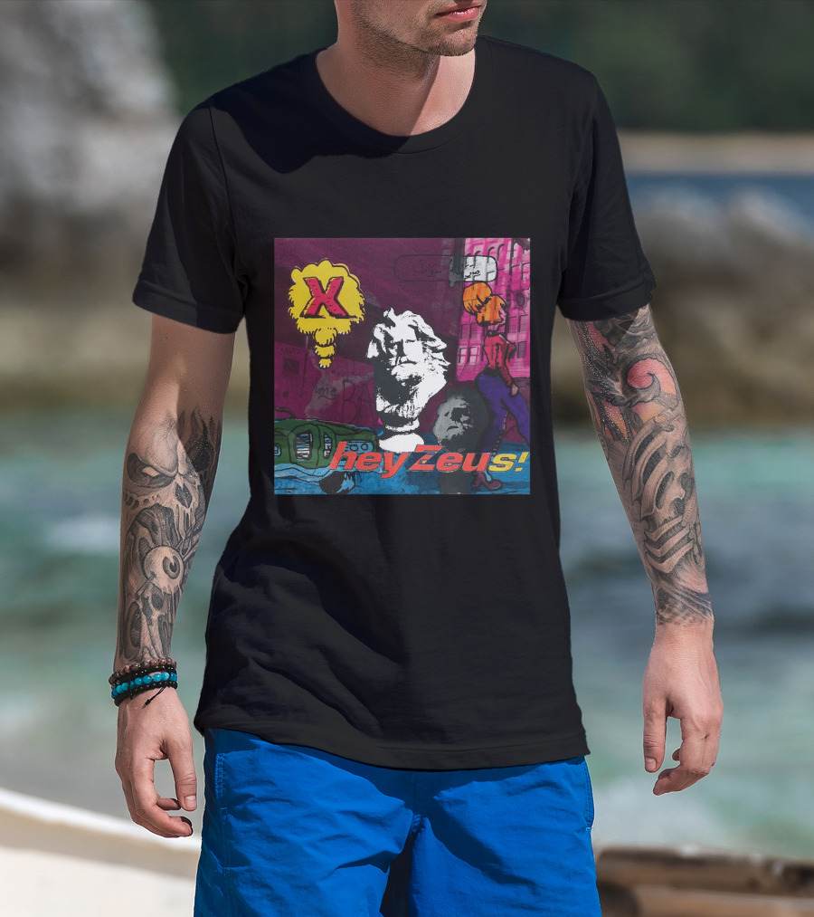 X Hey Zeus Bust And Urban Pop Art Scene T-Shirt