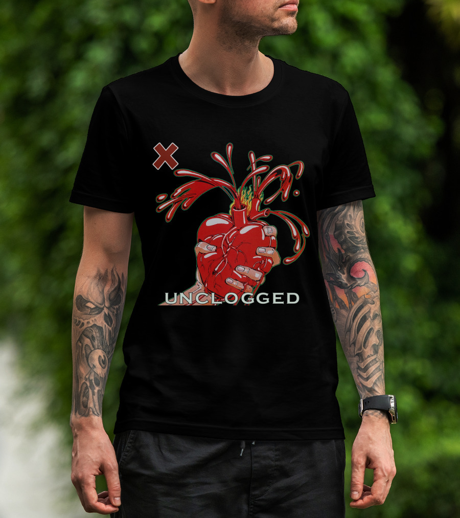 X 07 Unclogged Heart In Hand With Splashing Visuals T-Shirt