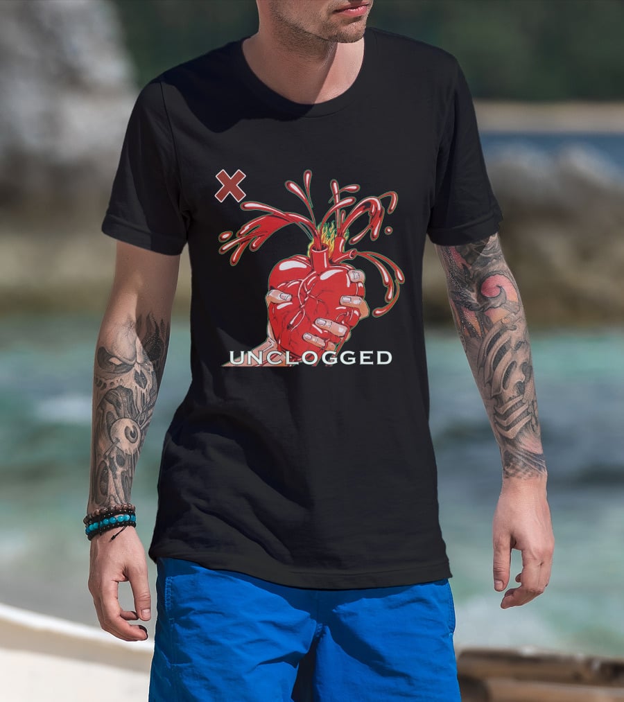 X 07 Unclogged Heart In Hand With Splashing Visuals T-Shirt