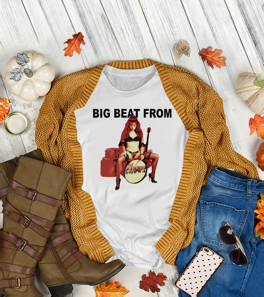 Big Beat From Badsville Cramps Tcr 18 Drummer Pinup T-Shirt