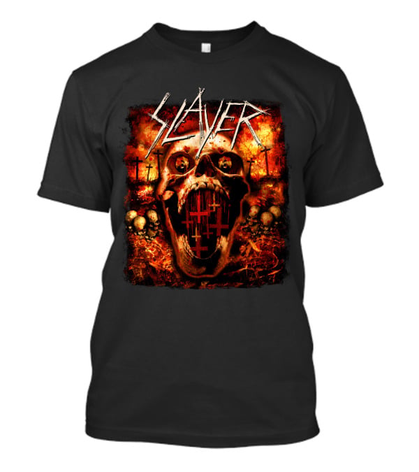 Slayer Skull Flames Crosses Metal Band Art T-Shirt