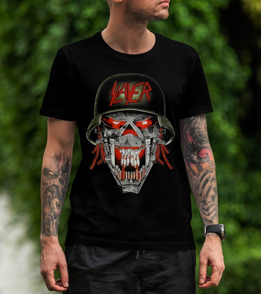 Slayer Skull Soldier Helmet Red Eyes T-Shirt