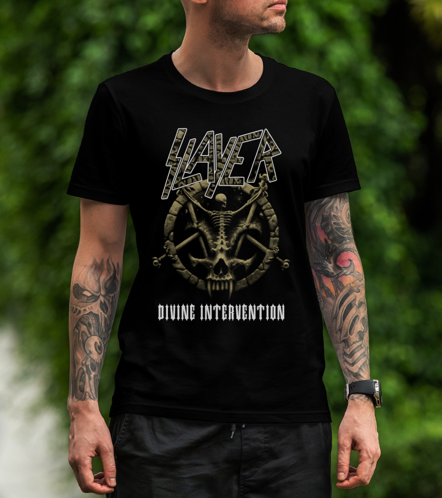 Slayer Divine Intervention Skeleton Pentagram T-Shirt