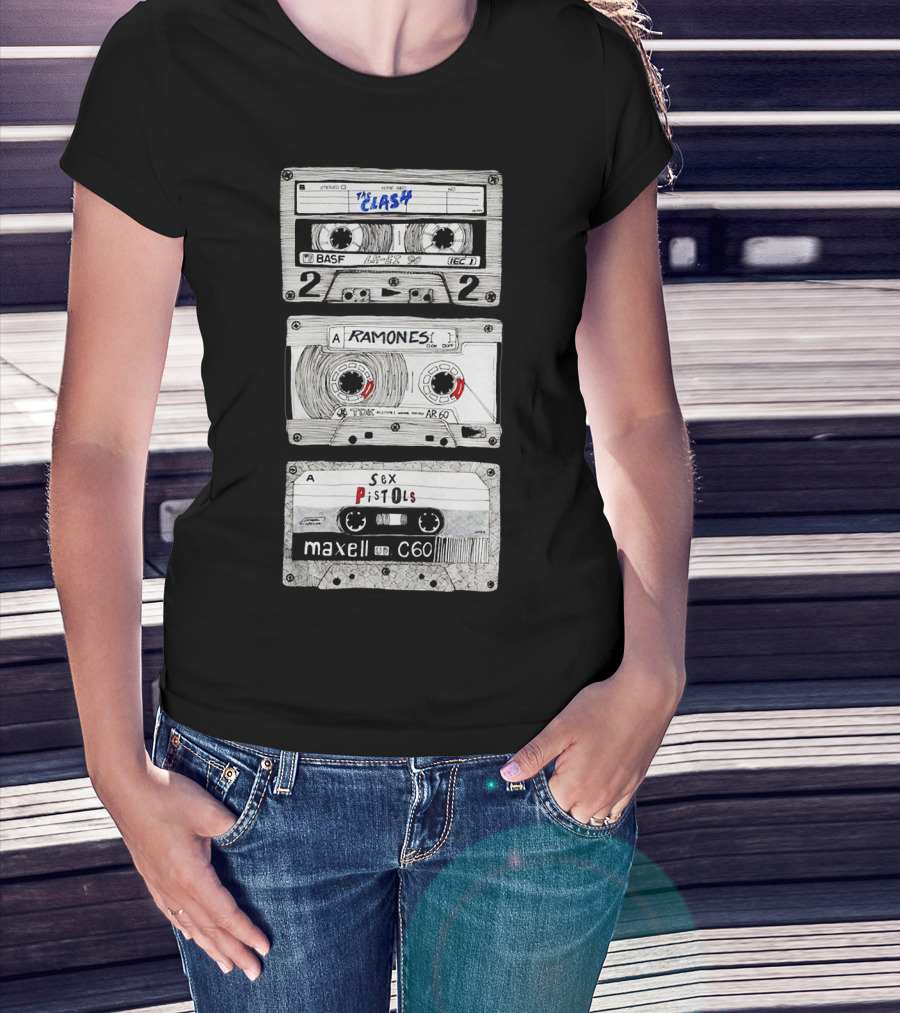 The Clash Ramones Sex Pistols Cassette Tapes Retro Music Icons T-Shirt