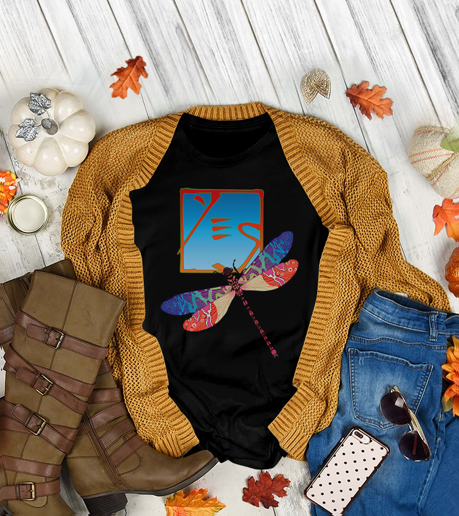 Yes Logo With Colorful Dragonfly Artwork T-Shirt