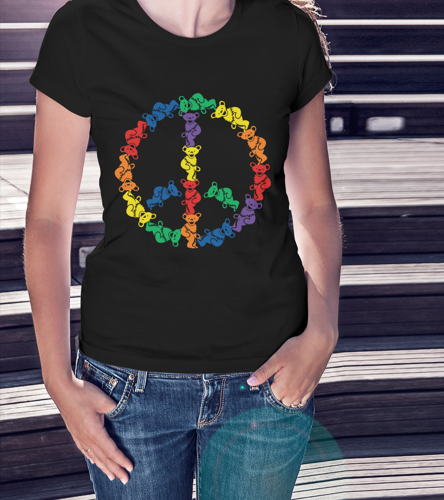 Grateful Dead Rainbow Dancing Bears Peace Sign T-Shirt