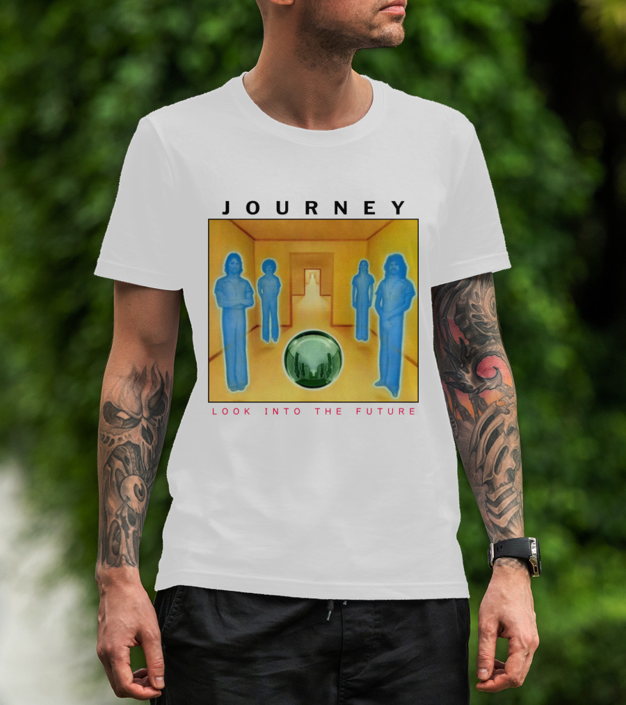 JOURNEY Look Into The Future Album Art With Blue Figures And Globe T-Shirt