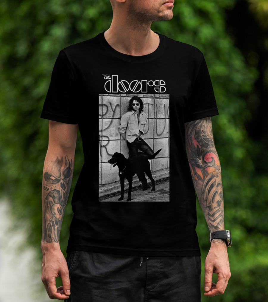 The Doors Jim Morrison Black And White Photo With Dog T-Shirt