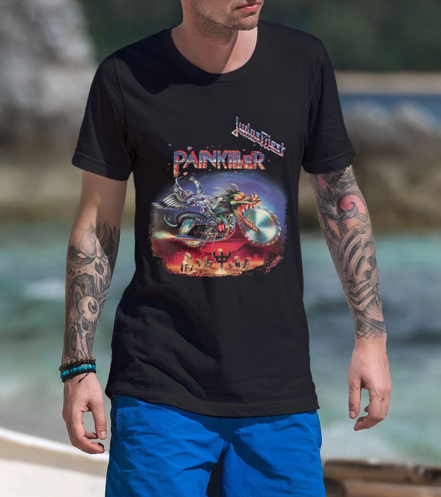 Judas Priest Painkiller Album Artwork Motorcycle And Winged Dragon T-Shirt