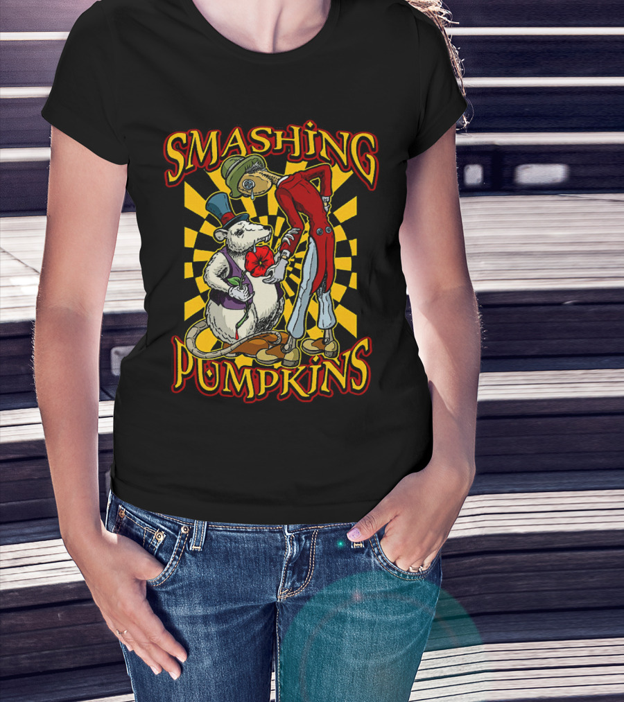 Smashing Pumpkins Alice In Wonderland Style Mad Hatter And White Rabbit T-Shirt