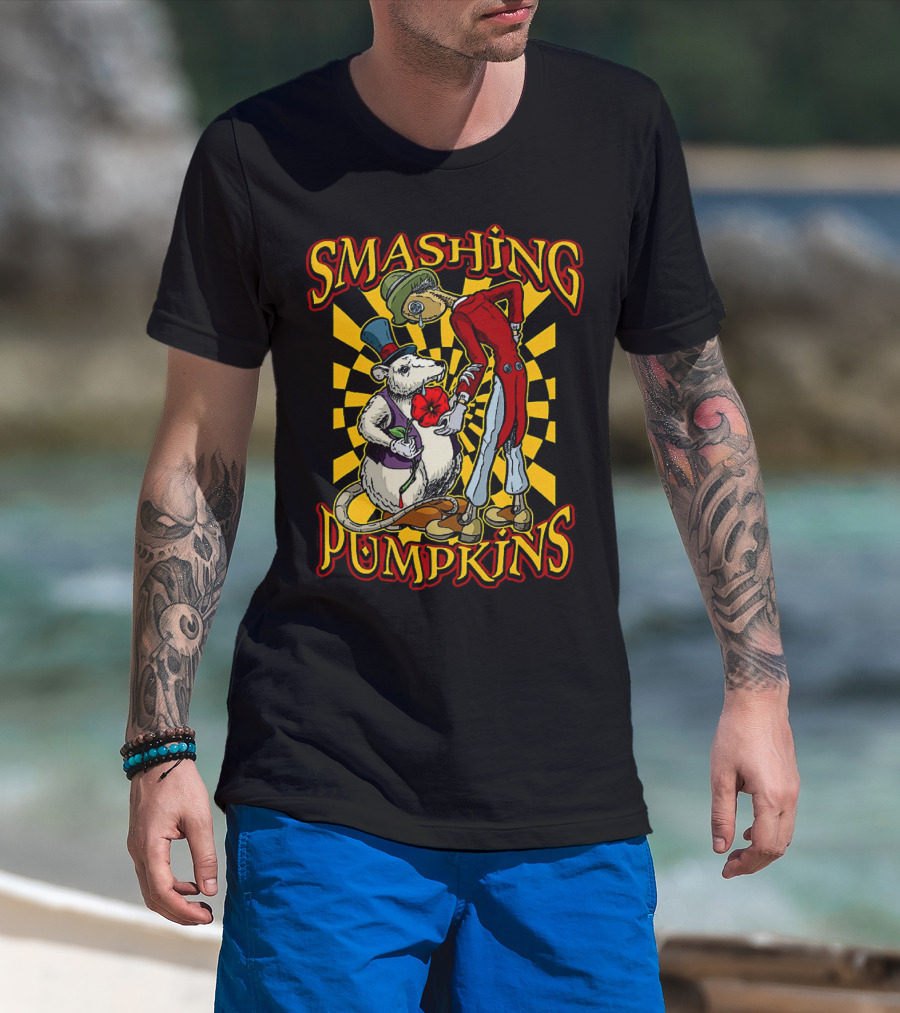 Smashing Pumpkins Alice In Wonderland Style Mad Hatter And White Rabbit T-Shirt