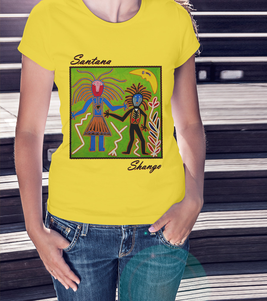 Santana Shango Colorful Tribal Art With Moon And Figures T-Shirt