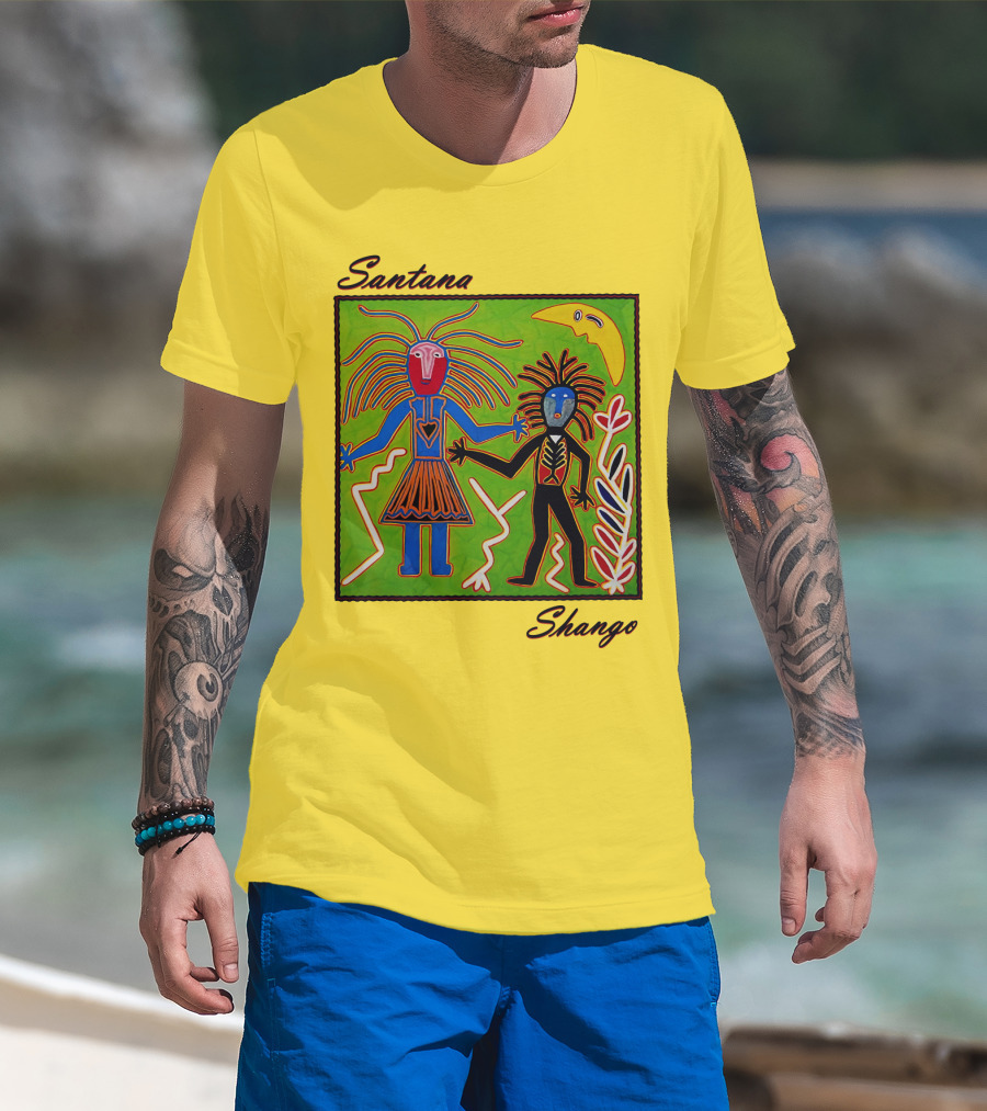 Santana Shango Colorful Tribal Art With Moon And Figures T-Shirt
