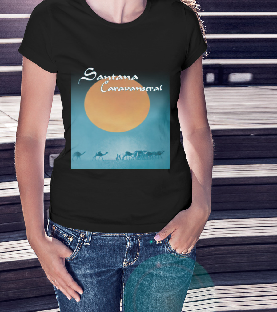Santana Caravanserai Desert Caravan Under Orange Moon T-Shirt
