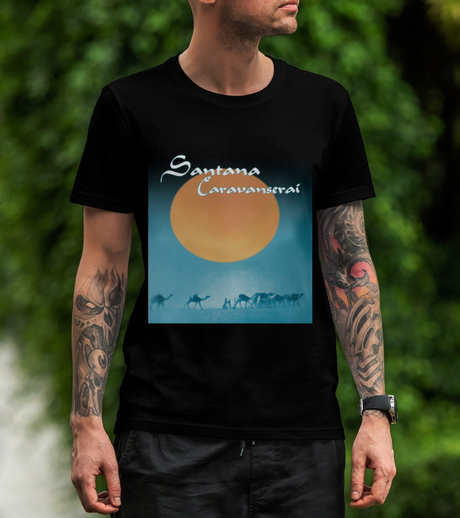 Santana Caravanserai Desert Caravan Under Orange Moon T-Shirt