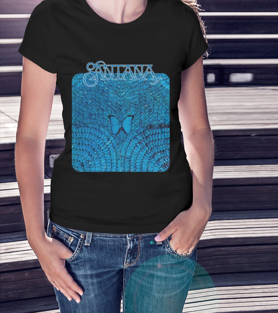Santana Blue Butterfly And Feathers T-Shirt