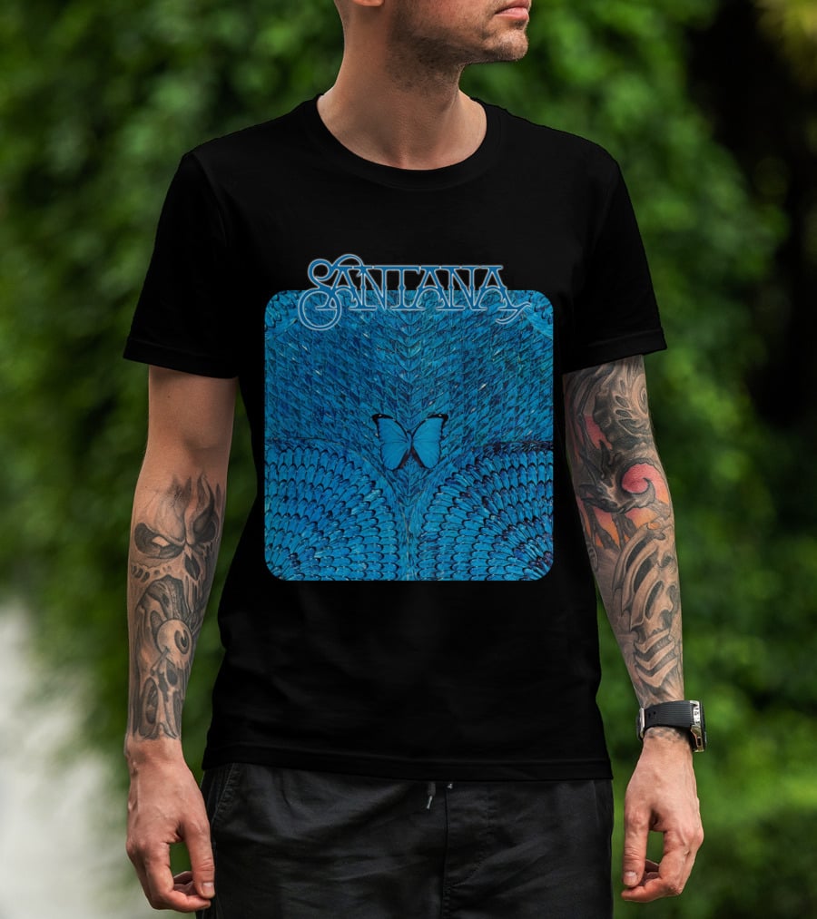 Santana Blue Butterfly And Feathers T-Shirt