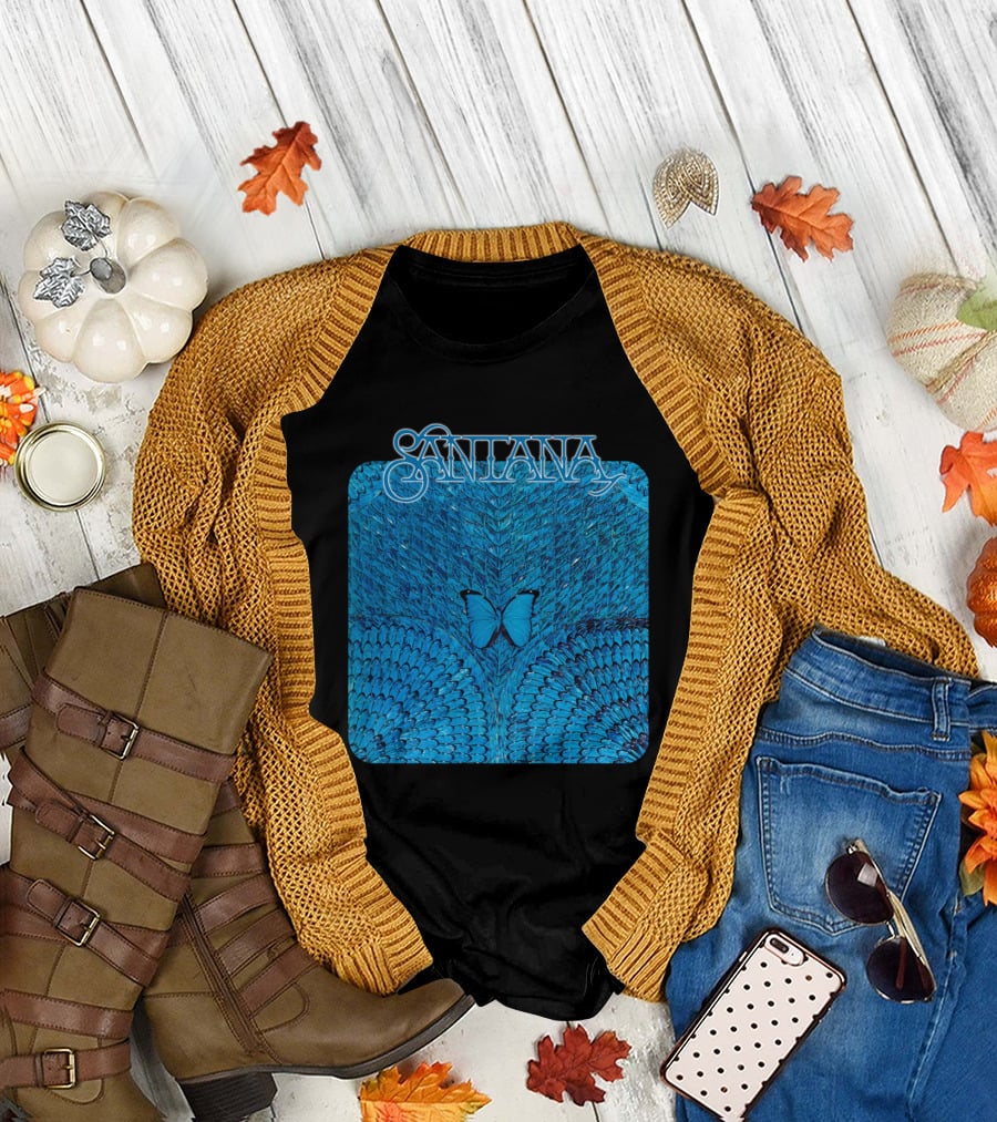 Santana Blue Butterfly And Feathers T-Shirt