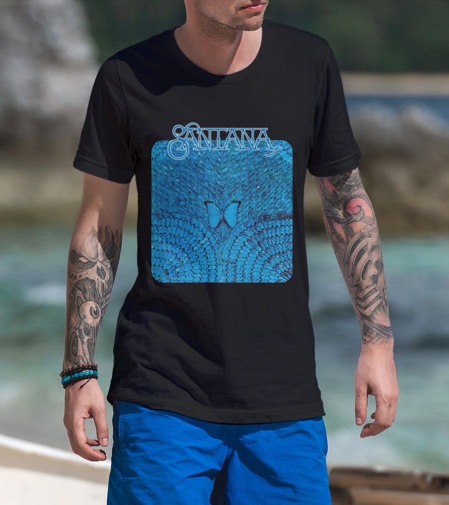 Santana Blue Butterfly And Feathers T-Shirt