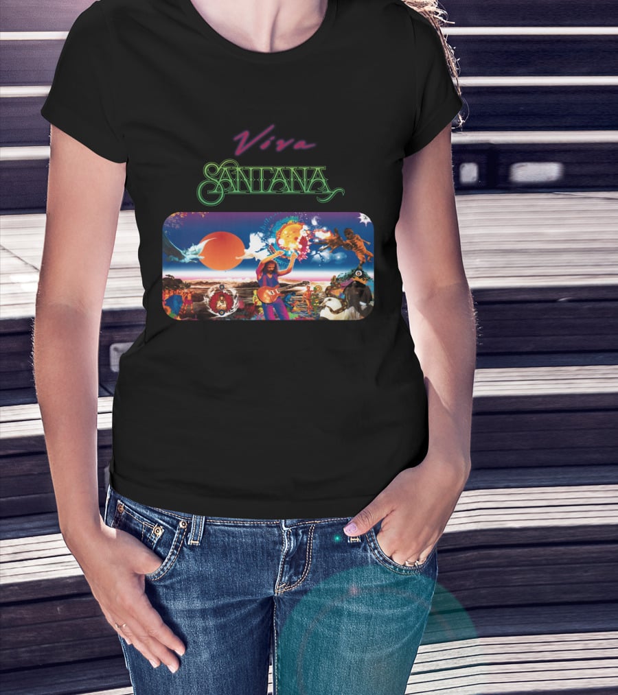 Viva Santana Psychedelic Artwork Collage T-Shirt