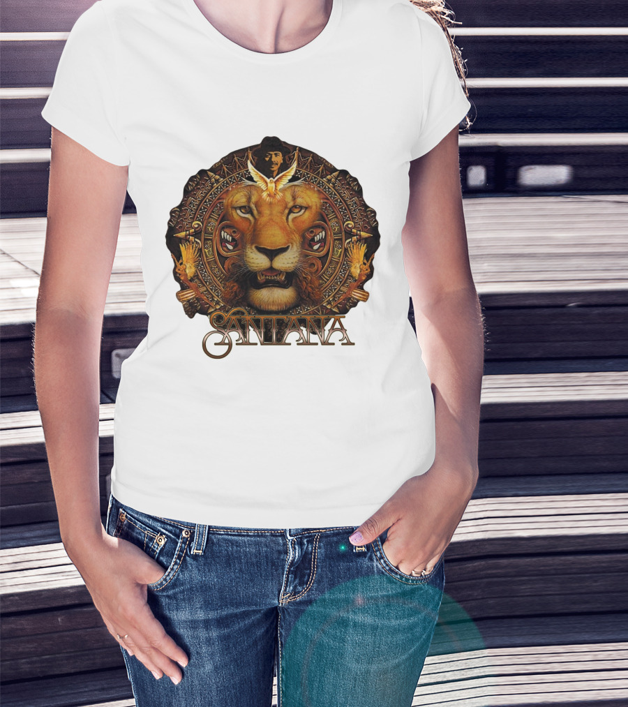 Santana Lion Artwork With Intricate Circular Motif T-Shirt
