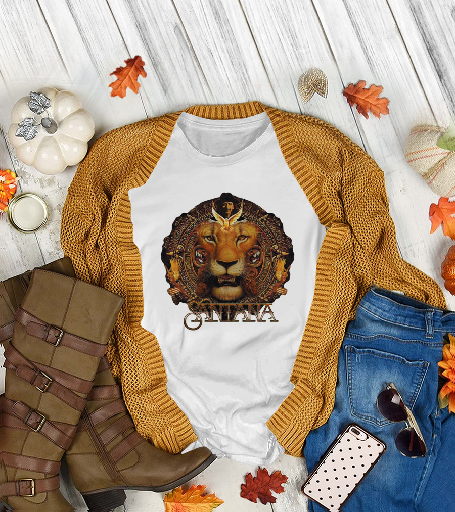 Santana Lion Artwork With Intricate Circular Motif T-Shirt
