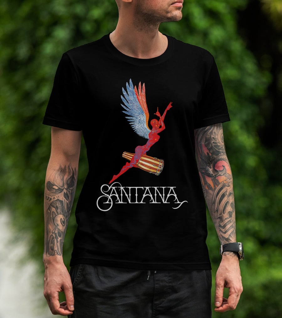 Santana Angel With Winged Figure On Drum T-Shirt