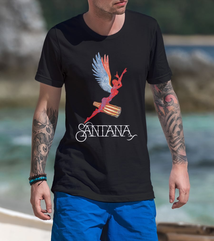 Santana Angel With Winged Figure On Drum T-Shirt