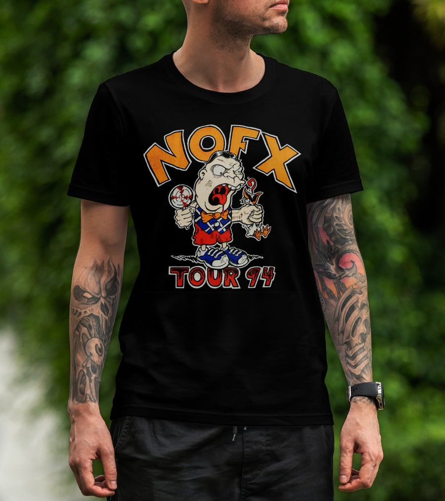 Nofx Tour 94 Cartoon Character With Slingshot And Roast Chicken T-Shirt