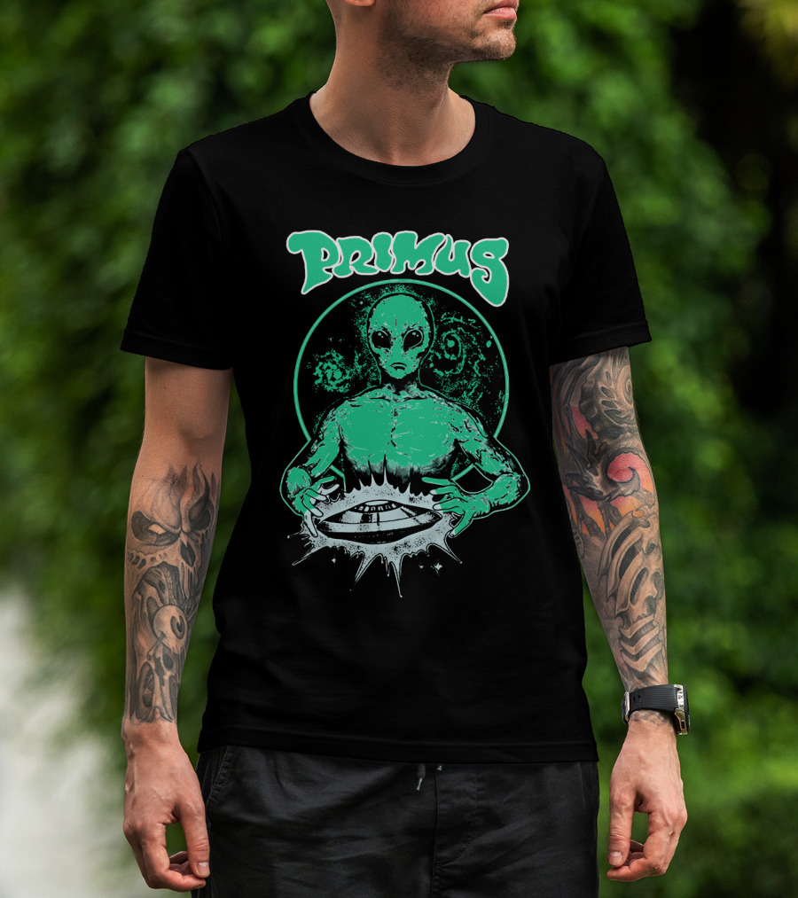 Primus Alien Holding Ufo With Cosmic T-Shirt