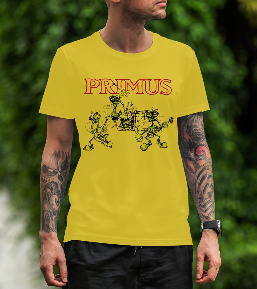 Primus Iconic Cartoon Figures With Red Title T-Shirt