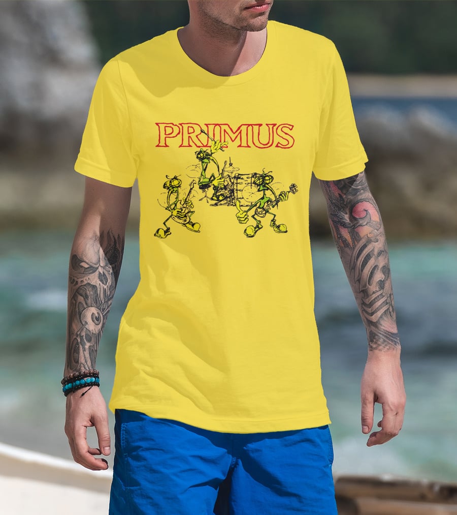 Primus Iconic Cartoon Figures With Red Title T-Shirt