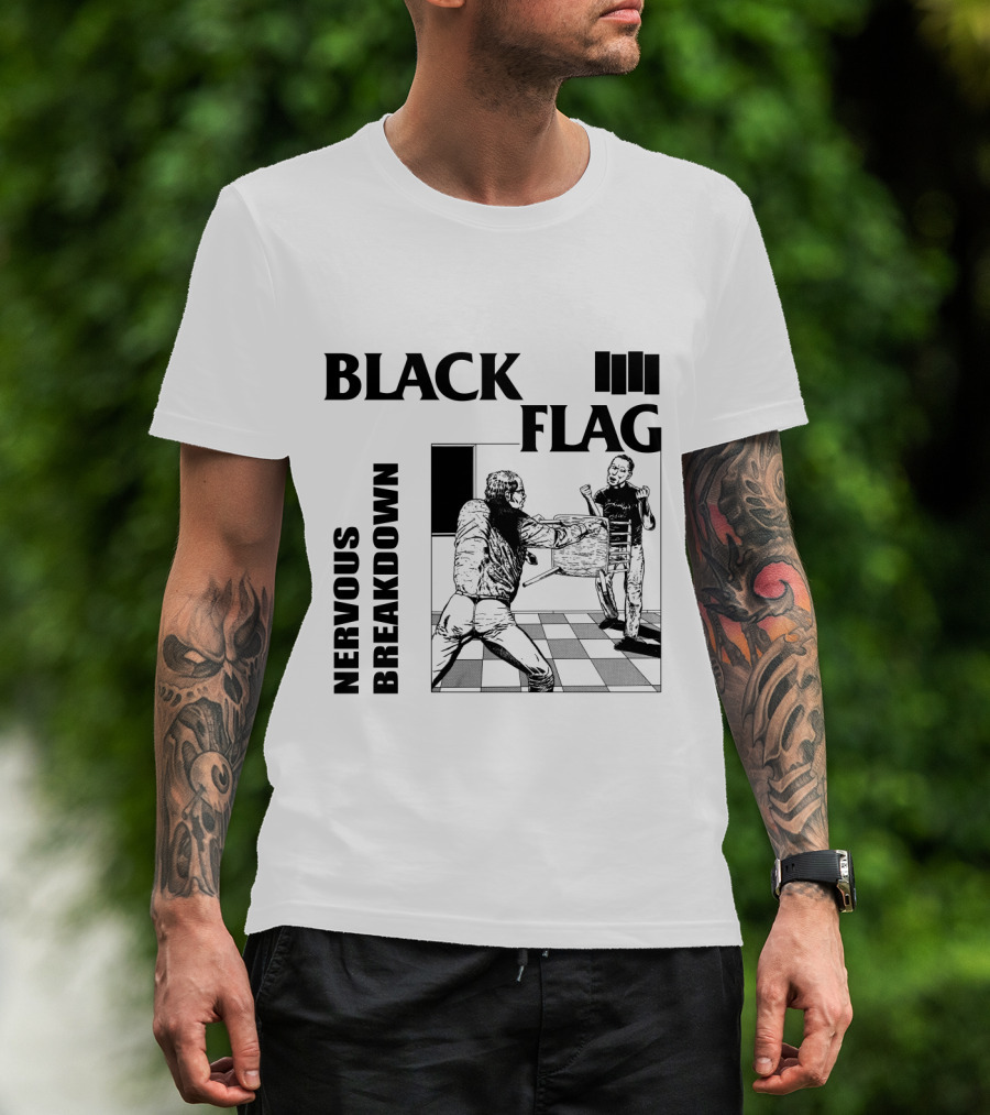 Black Flag Nervous Breakdown Chessboard Confrontation T-Shirt