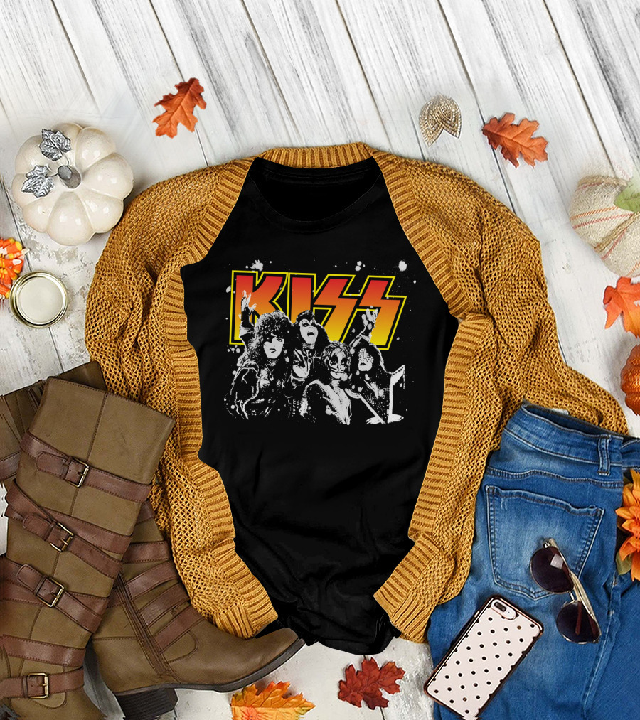 Kiss Band Black And White Group Photo T-Shirt