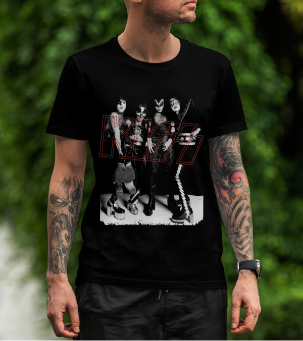 Kiss Band Classic Members Black And Whitephoto T-Shirt