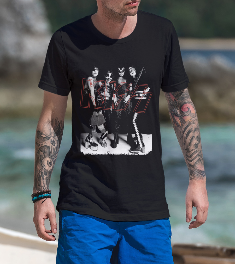 Kiss Band Classic Members Black And Whitephoto T-Shirt