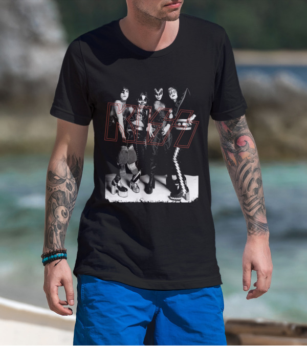 Kiss Band Classic Members Black And Whitephoto T-Shirt