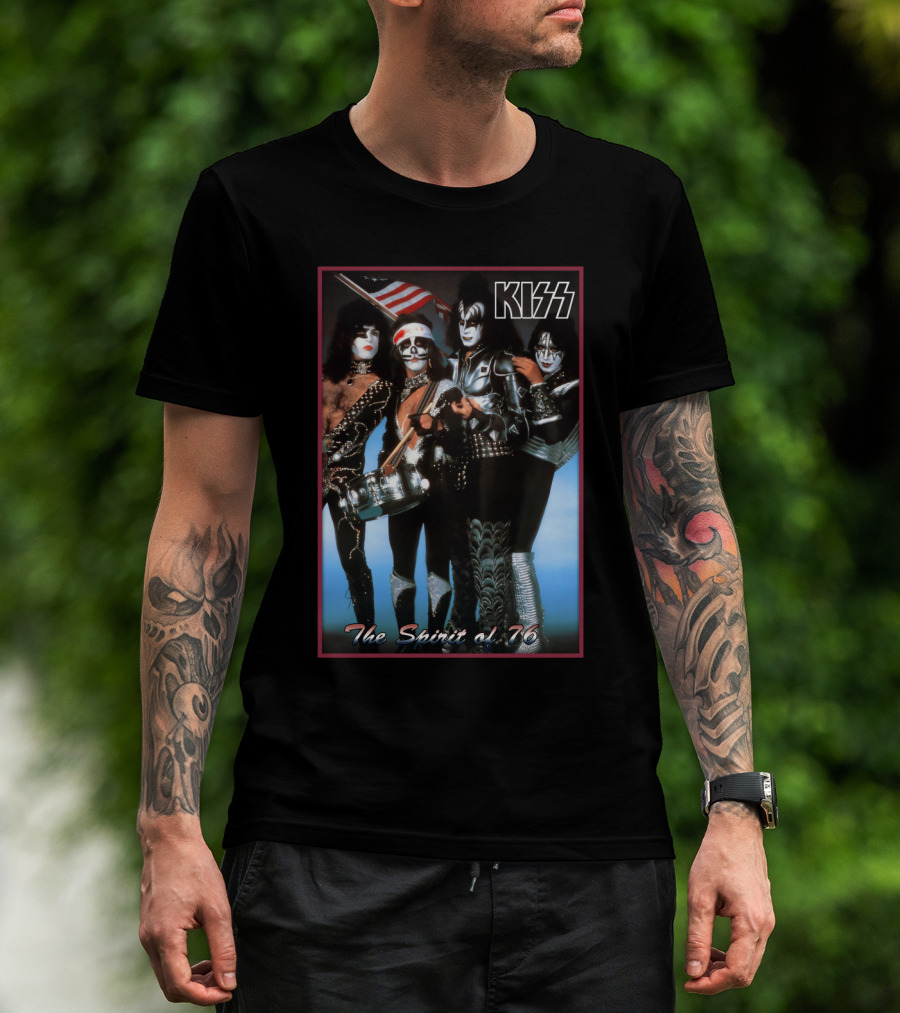 Kiss The Spirit Of '76 Band Portrait Poster With American Flag T-Shirt