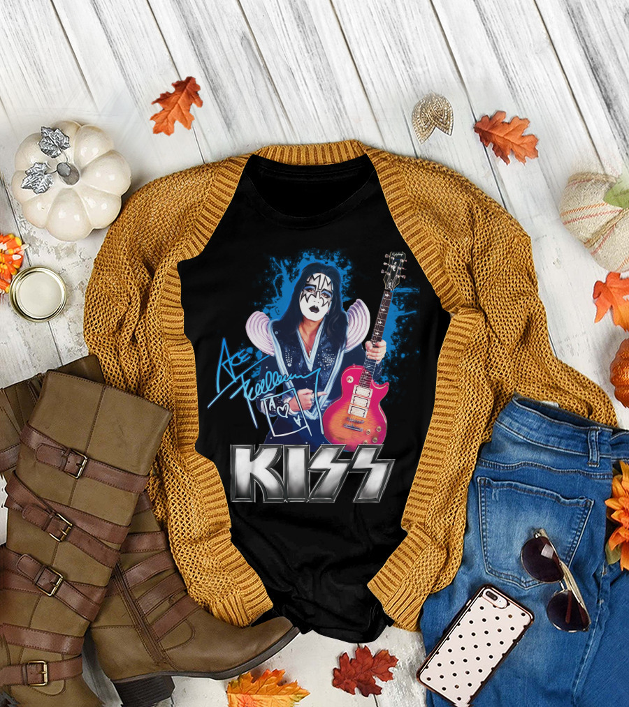 Kiss Ace Frehley Signature Graphic Guitar Art T-Shirt