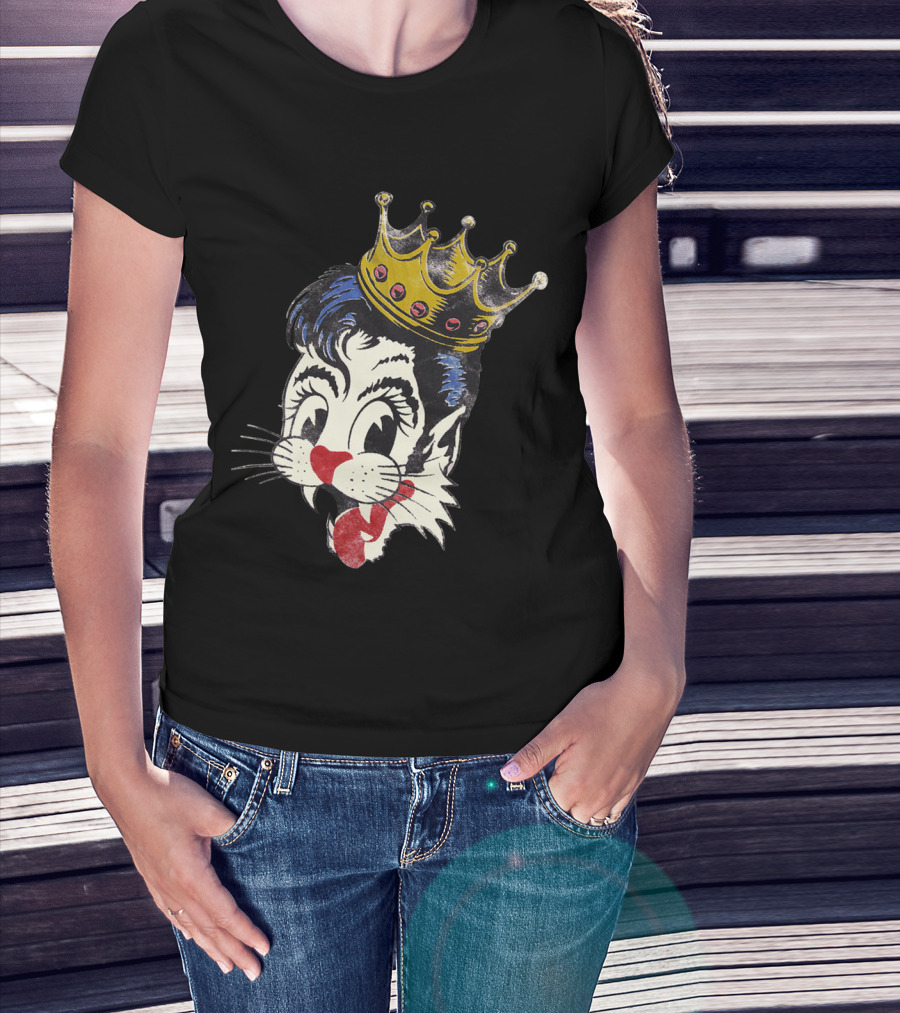 Kiss Cat King Retro Mascot Style With Crown T-Shirt