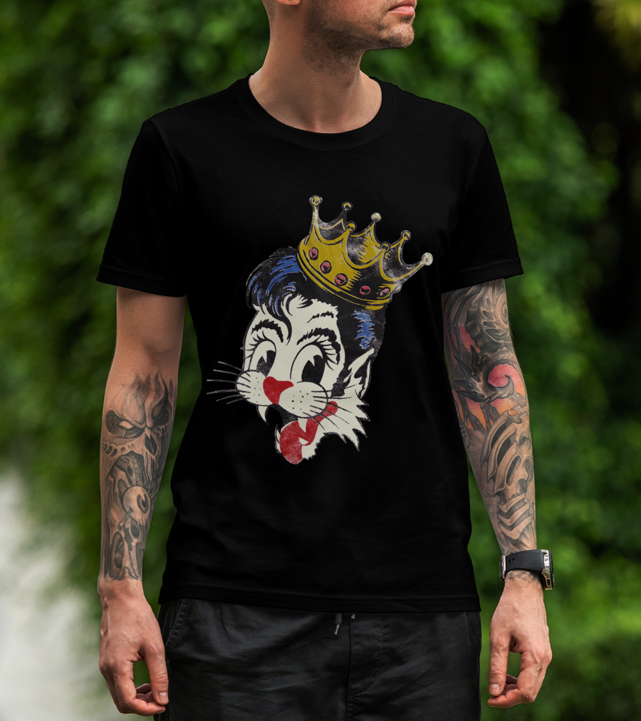 Kiss Cat King Retro Mascot Style With Crown T-Shirt