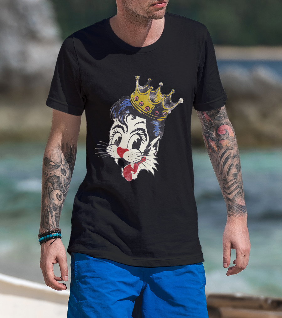 Kiss Cat King Retro Mascot Style With Crown T-Shirt