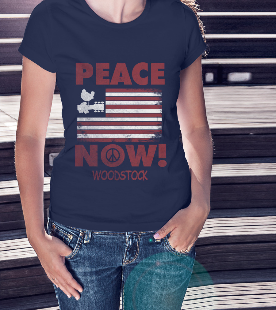 Woodstock Peace Now! American Flag Guitar Bird T-Shirt