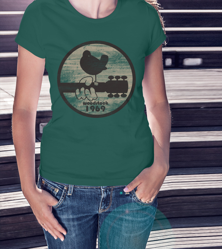 Woodstock 1969 Vintage Bird On Guitar T-Shirt