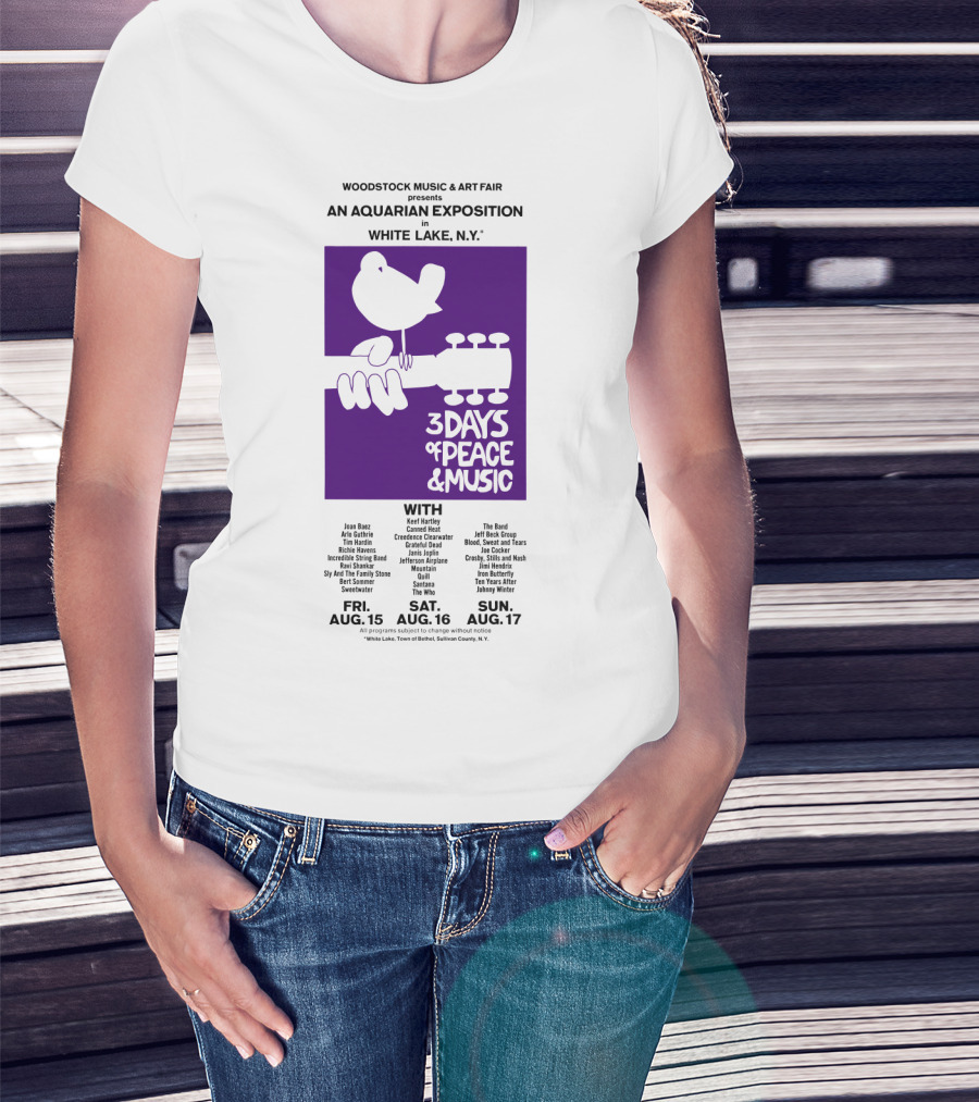 Woodstock Music & Art Fair An Aquarian Exposition White Lake Ny 3 Days Of Peace & Music Aug 15-17 T-Shirt