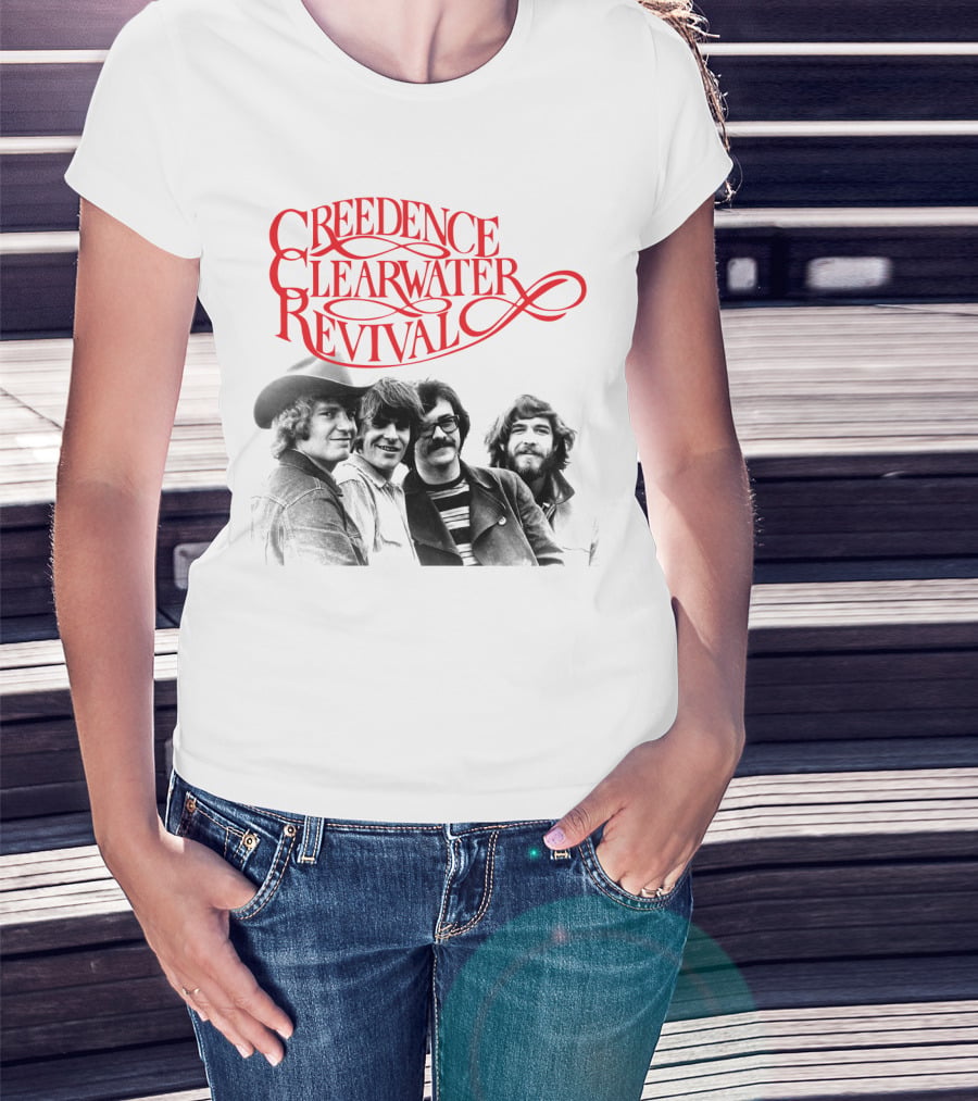 Creedence Clearwater Revival Band Photo Red T-Shirt