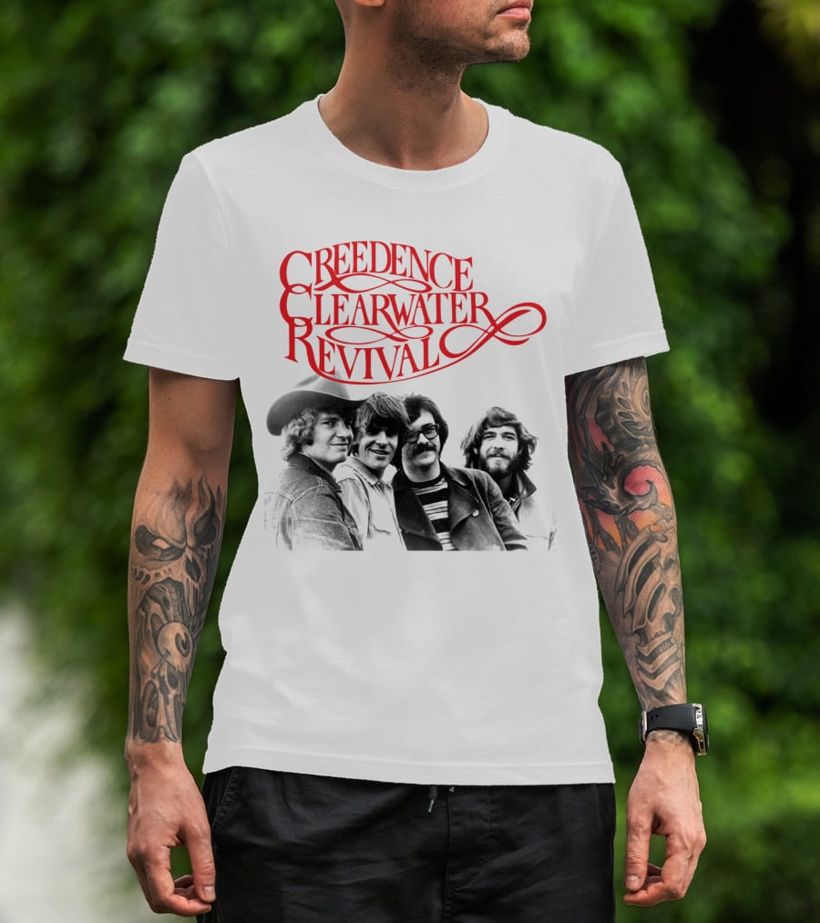 Creedence Clearwater Revival Band Photo Red T-Shirt