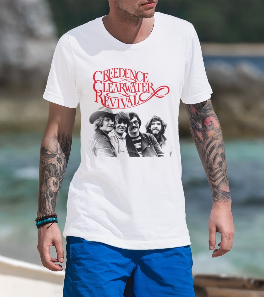 Creedence Clearwater Revival Band Photo Red T-Shirt