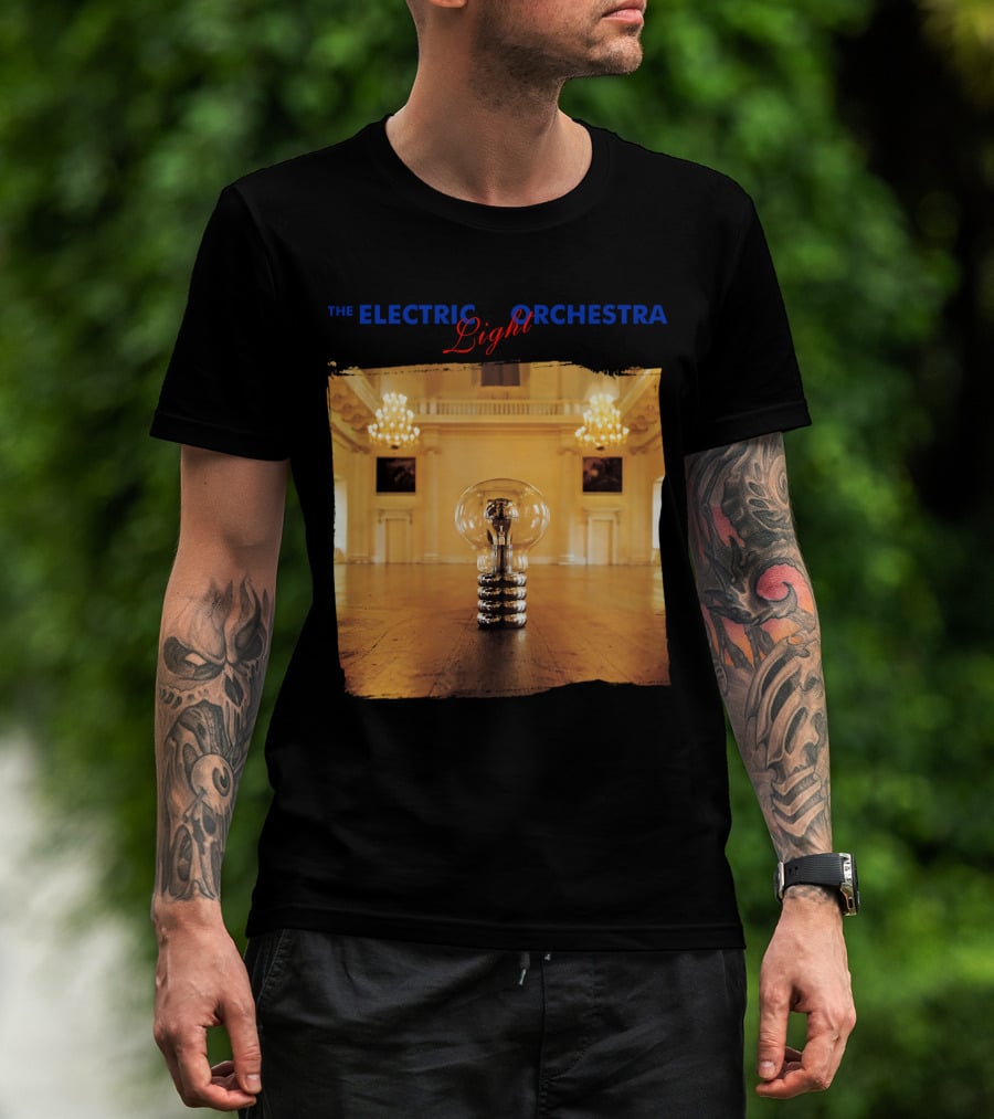 Electric Light Orchestra Lightbulb Room Chandelier Scene T-Shirt