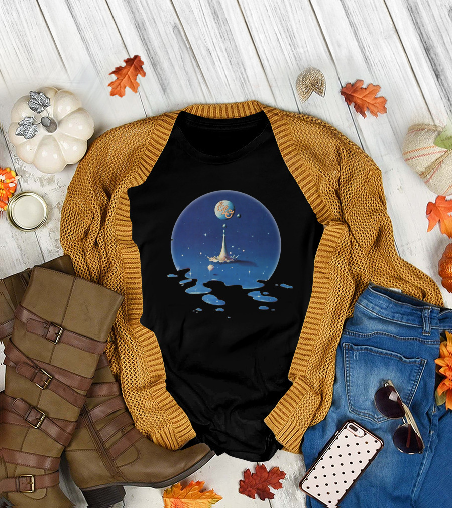 ELO Out of the Blue Album Cover Art with Space and Water Droplets T-Shirt